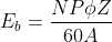 E_{b}=\frac{NP\phi Z}{60A}